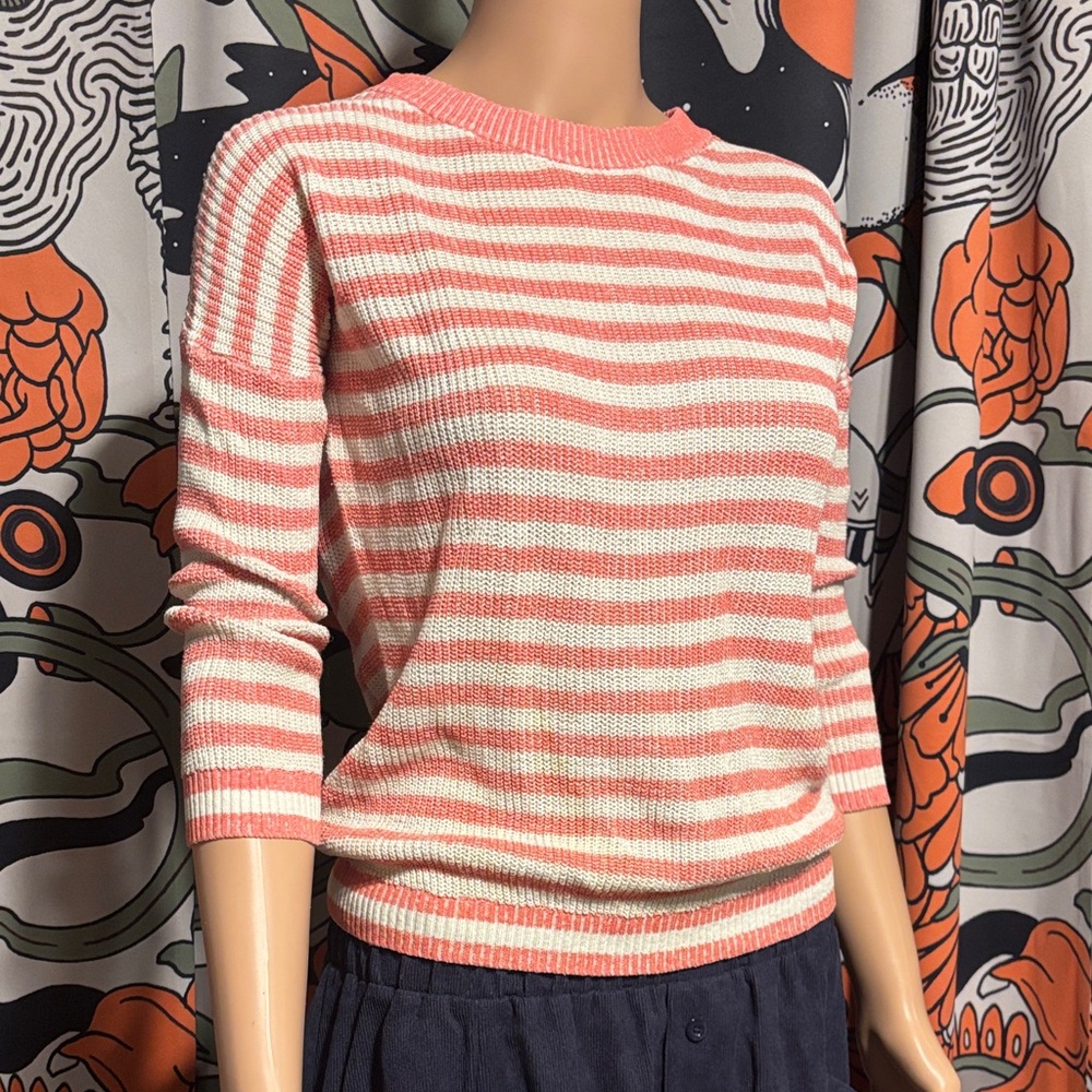 J. Crew Coral and White Striped Knit Top